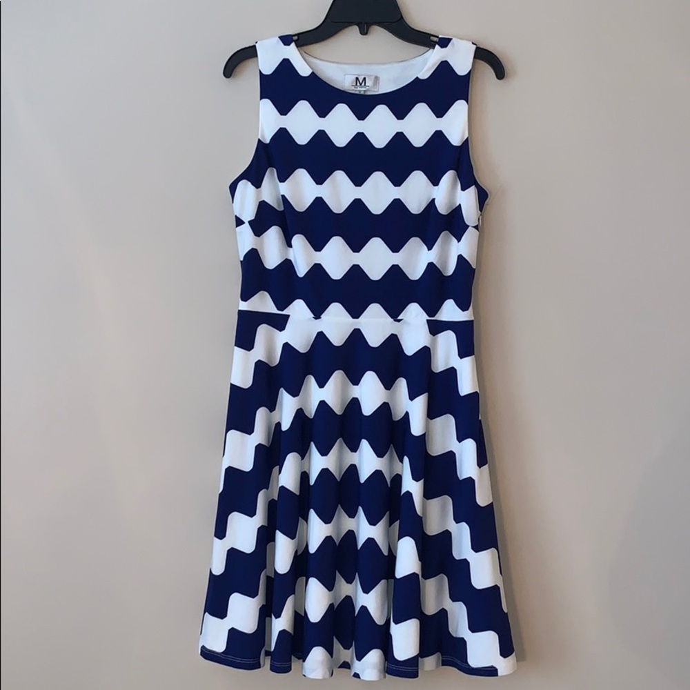 Blue and White Chevron striped dress size 12